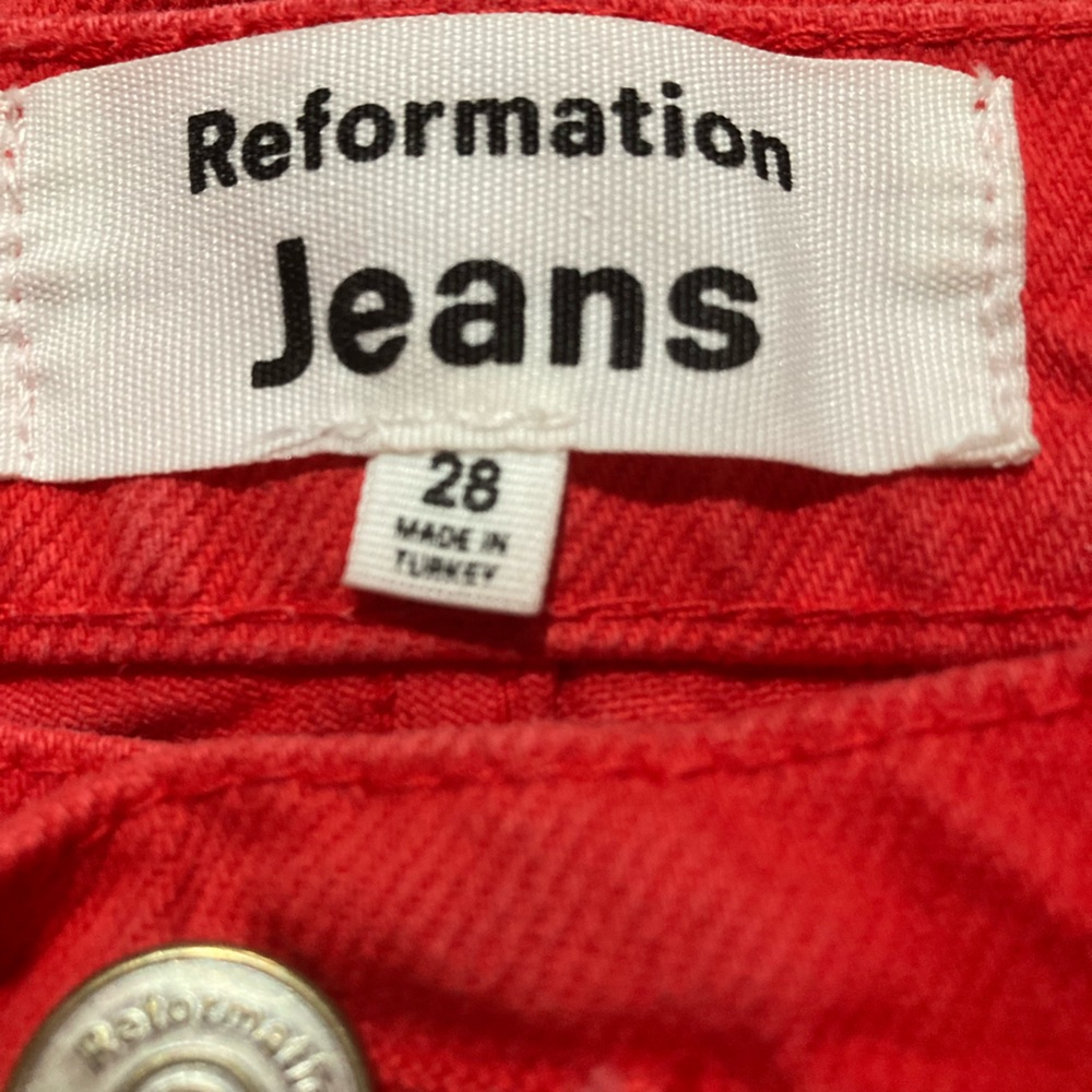 Reformation Cynthia Red High-Waisted Straight Leg Jeans - Picture 5 of 8